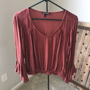 Express Coral Top with bell sleeves